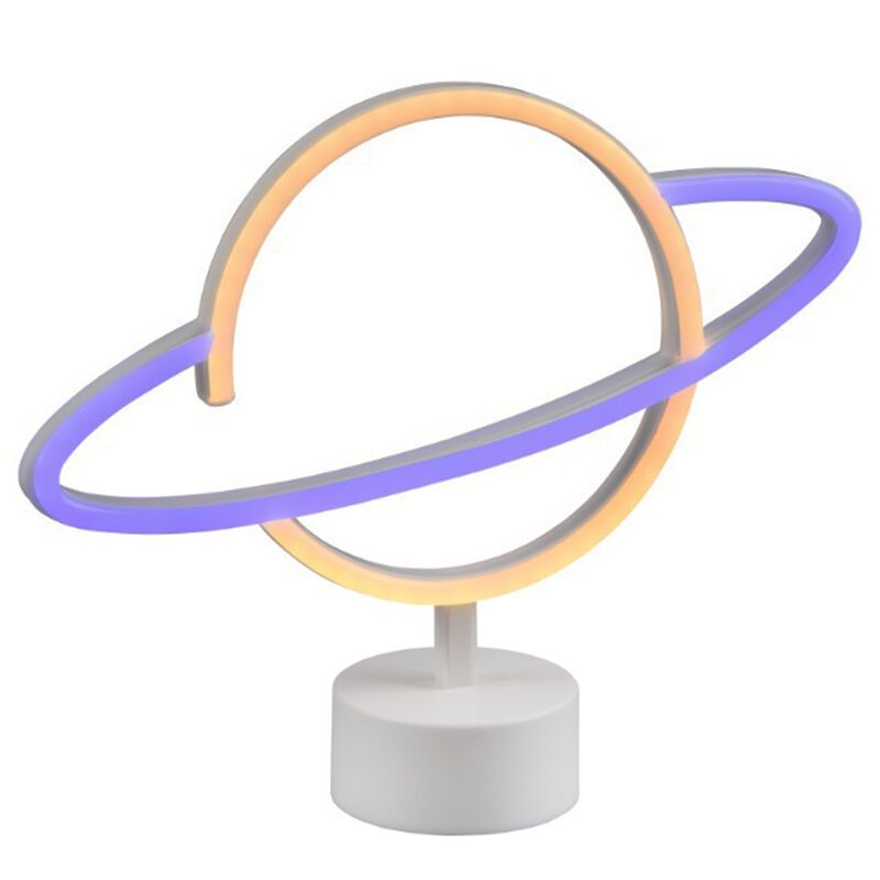 Lámpara de mesa infantil de plástico blanca, Planet, 2W, 3000K LED, con interruptor