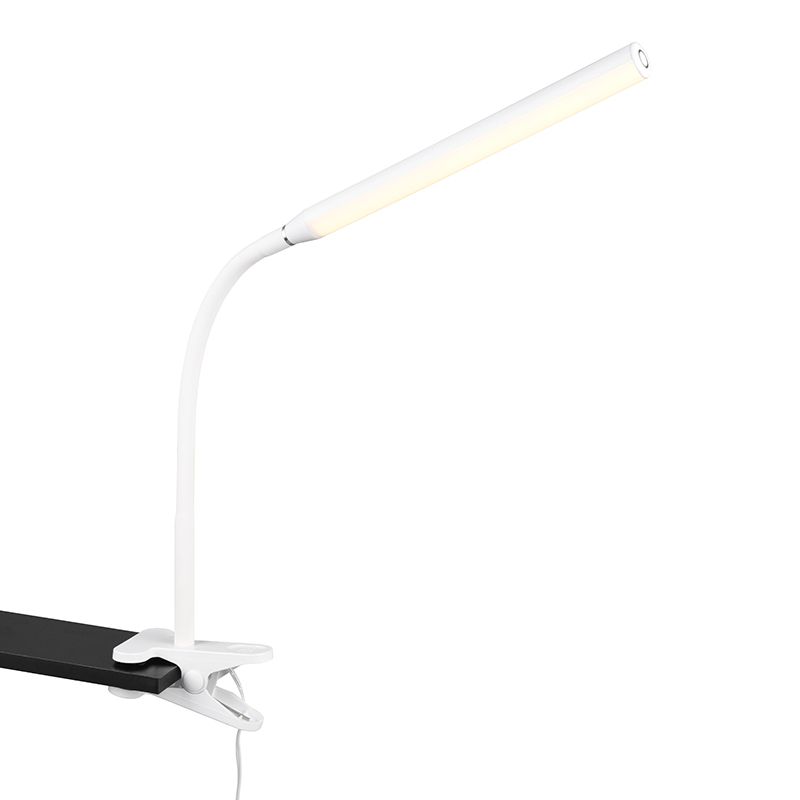 Lámpara de pinza moderna blanca, Rommert, 5W, ajustable entre luz blanco cálido y frío LED, con regulador táctil