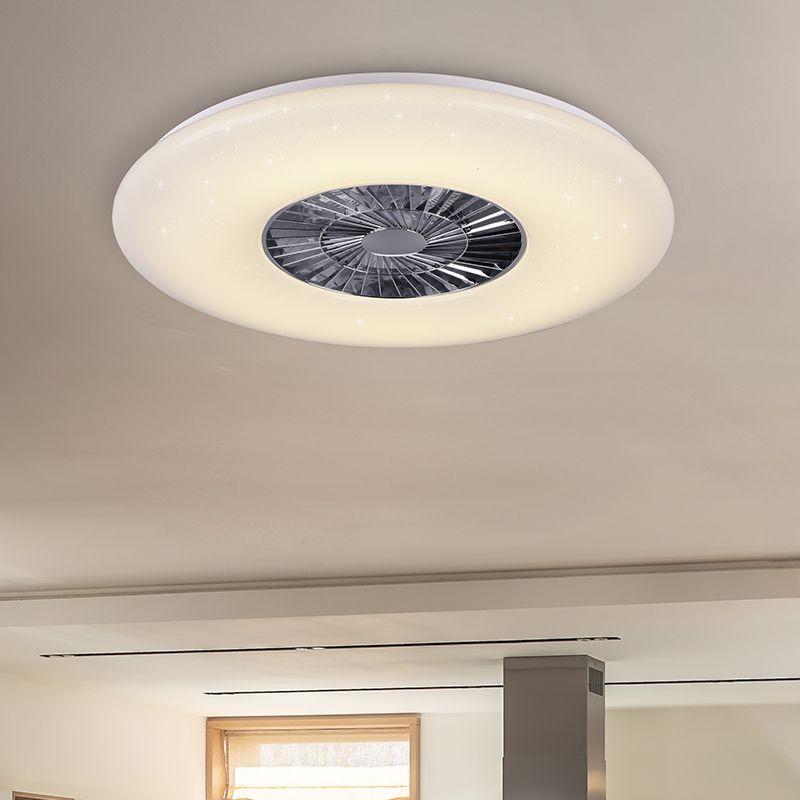 Ventilador de techo moderno cromado, Damia, 60W, ajustable entre luz blanco cálido y frío LED, con mando a distancia Ventilador de techo moderno cromado, Damia, 60W, ajustable entre luz blanco cálido y frío LED, con mando a distancia