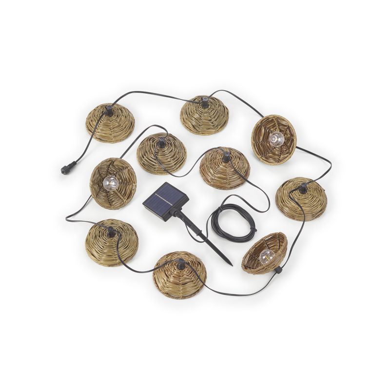 Guirnalda de luces solar, con casquillos marrones, 10 bombillas, 2700K, 0,5W