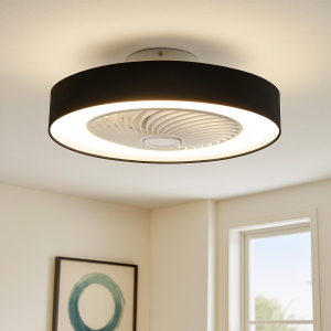 Ventilador de techo negro moderno, Huub, 40W, 3000K LED, con mando a distancia