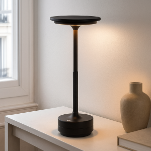 Lámpara de mesa recargable negra moderna, Arvind, 3W, ajustable entre luz blanco cálido y frío LED, con interruptor