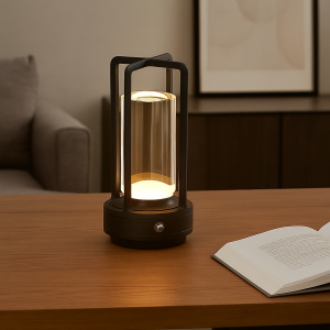 Lámpara de mesa recargable negra moderna, Elian, 3W, ajustable entre luz blanco cálido y frío LED, con interruptor