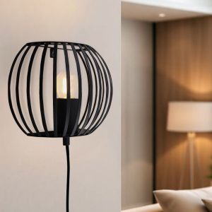 Aplique negro industrial, Lieve, con interruptor