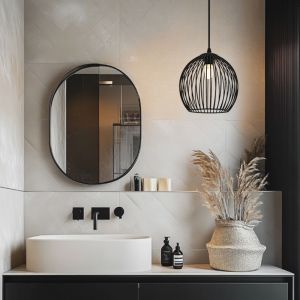 Lámpara colgante baño negra industrial, Wiro, IP44