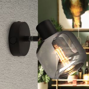 Foco de pared negro moderno, Craig, con interruptor
