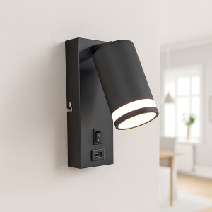 Foco de pared negro moderno, Tara, con interruptor