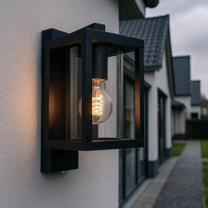 Aplique exterior con sensor crepuscular negro moderno, Amalie, IP54