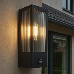 Aplique exterior con sensor de movimiento negro moderno, Senne, IP44