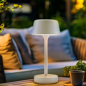 Lámpara de mesa exterior blanca moderna, Emily, 3W, 3000K LED, IP44, regulable en 3 pasos