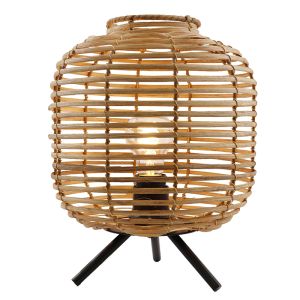 Lámpara de mesa de ratán marrón, Pinar, con interruptor