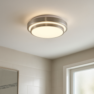 Lámpara de techo baño níquel moderna, Jaro, 12W, 3000K LED, IP44