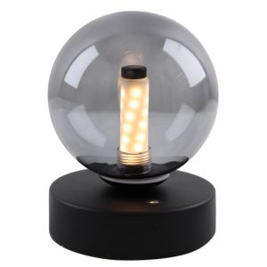 Lámpara de mesa recargable negra moderna, Theo, 2W, 3000K LED, IP44, regulable en 3 pasos