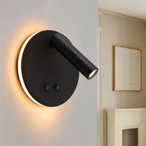 Aplique negro moderno, Robbie, 10W, 4000K LED, con interruptor