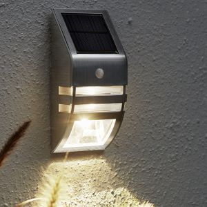 Aplique solar exterior plateado de aluminio, Alistair, 0,04W, 3000K LED, IP44