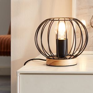 Lámpara de mesa de madera negra, Donato, con interruptor