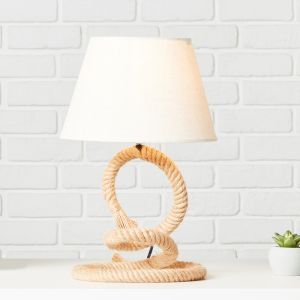 Lámpara de mesa blanca rústica, Boyke, con interruptor