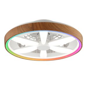 Ventilador de techo madera de plástico, Roos, 48W, RGBW LED, con mando a distancia