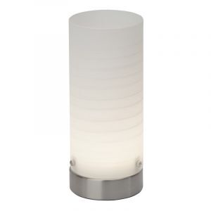 Lámpara de mesa blanca de vidrio, Mexi, 3W, 3000K LED, con interruptor