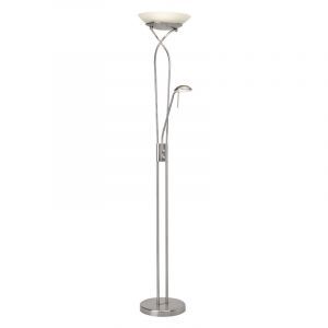 Lámpara de pie de lectura cromada moderna, Joann, 18W, 3000K LED, con interruptor
