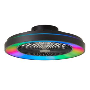 Ventilador de techo negro moderno, Yasir, 40W, RGBW LED, con mando a distancia
