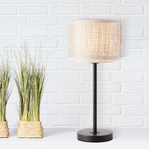 Lámpara de mesa beige rústica, Gerbert, con interruptor