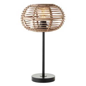 Lámpara de mesa de ratán marrón, Sevim, con interruptor