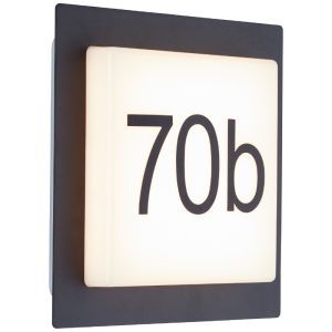 Número de casa con luz negro de aluminio, Nurcan, 9W, 3000K LED, IP44