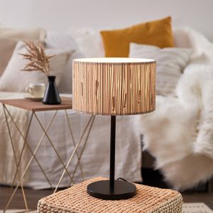Lámpara de mesa beige rústica, Wenda, con interruptor