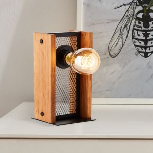 Lámpara de mesa de madera marrón, Rasha, con interruptor