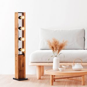 Lámpara de pie de madera marrón, Rasha, con interruptor