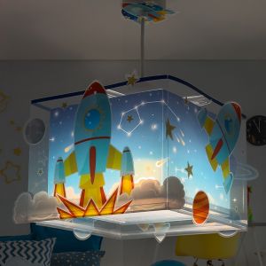Lámpara colgante infantil de plástico azul, Rocket