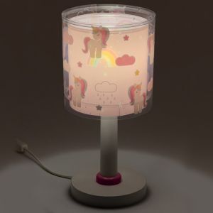 Lámpara de mesa infantil de plástico rosa, Unicorn