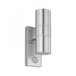 Aplique exterior con sensor de movimiento plateado de acero inoxidable, Marlies, IP44