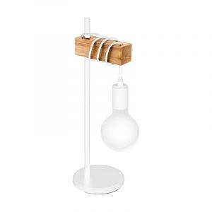 Lámpara de mesa de madera blanca, Anton, con interruptor