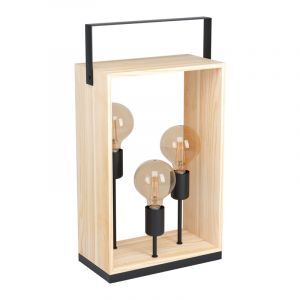 Lámpara de mesa de madera negra, Olaf, con interruptor