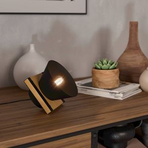 Lámpara de mesa negra de madera, Juanita, con interruptor