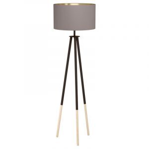 Lámpara de pie tripode de madera marrón, Anish, con interruptor
