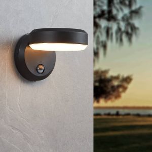 Aplique exterior con sensor de movimiento negro de plástico, Gabriella, 3,6W, 3000K LED, IP44
