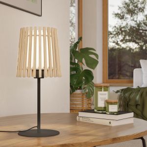 Lámpara de mesa rústica madera, Farah, con interruptor