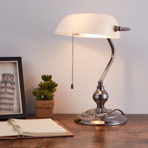 Lampada banquero níquel de acero, Lugco, con interruptor de cuerda