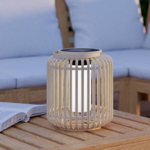 Lámpara de mesa solar marrón de madera, Hanin, 3,3W, 4000K LED, IP44, con interruptor