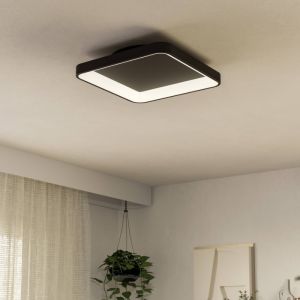 Lámpara de techo negra de plástico, Shauni, 12W, ajustable entre luz blanco cálido y frío LED, con mando a distancia