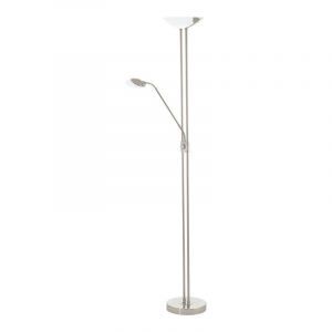 Lámpara de pie de lectura níquel de vidrio, Brava, 20W, 3000K LED, con interruptor