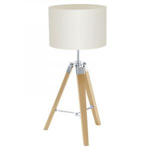 Lámpara de mesa beige de madera, Joana, con interruptor