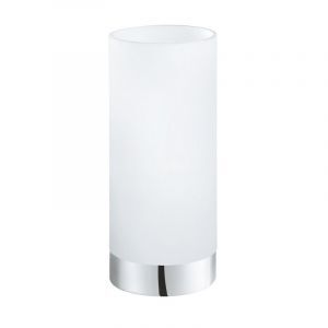 Lámpara de mesa cromada de vidrio, Asiye, con interruptor