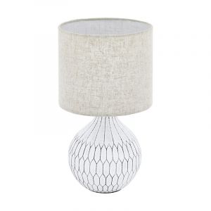 Lámpara de mesa de cerámica blanca, Angele, con interruptor