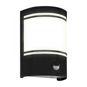 Aplique exterior con sensor de movimiento negro de acero, Elyana, IP44