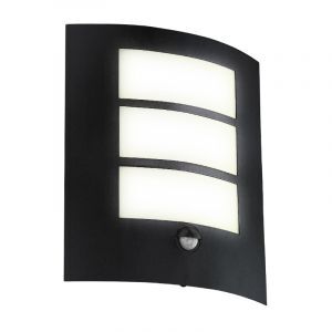 Aplique exterior con sensor de movimiento negro de acero, Elyana, IP44