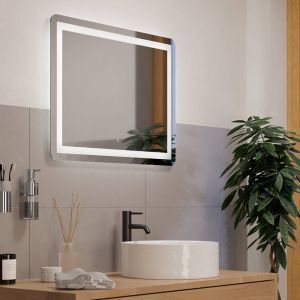 Espejo retroiluminado gris de vidrio, Bibi, 18,6W, ajustable entre luz blanco cálido y frío LED, IP44, con interruptor